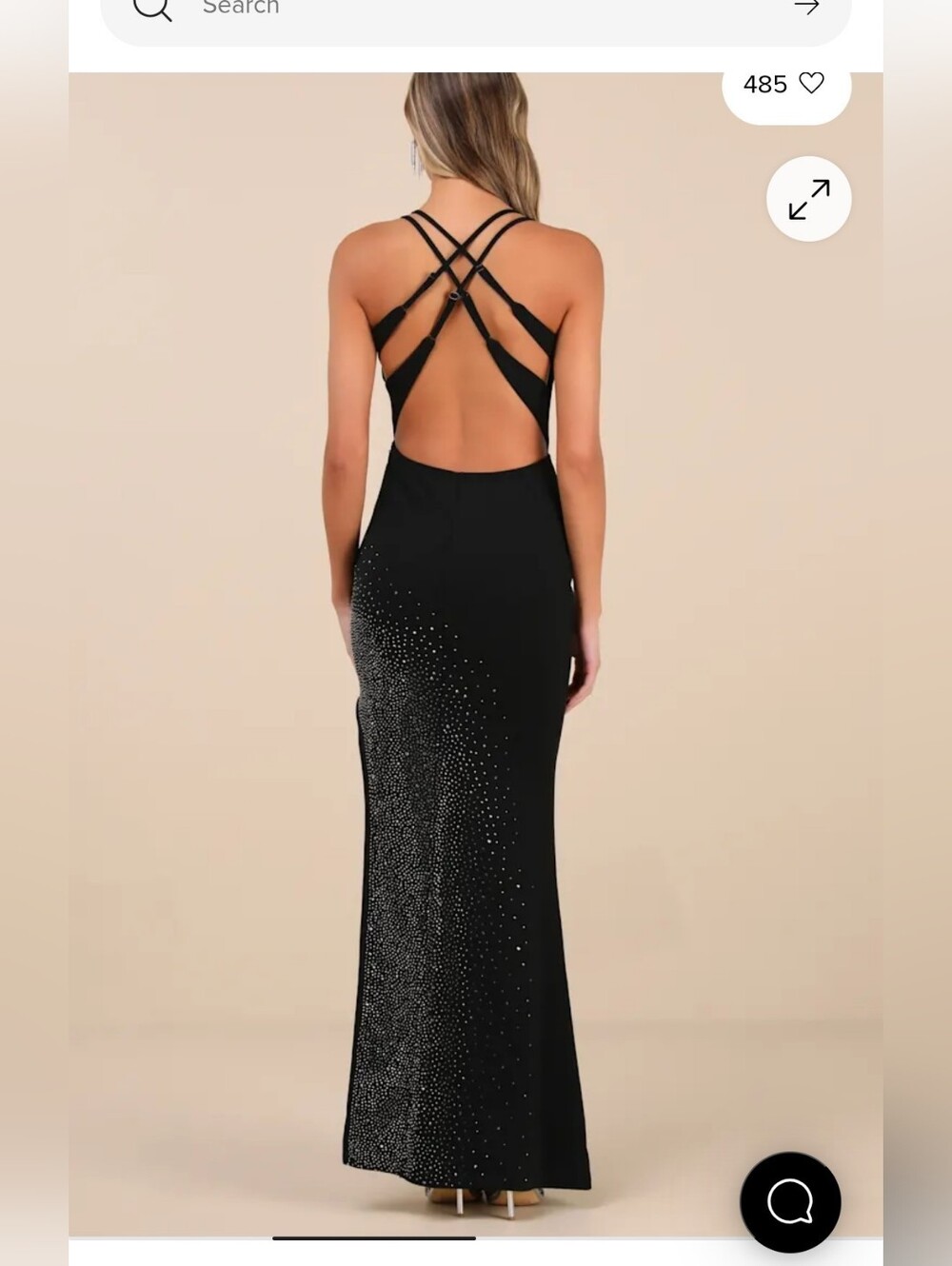 Fareeda Black Rhinestone Backless Mermaid Maxi Dress